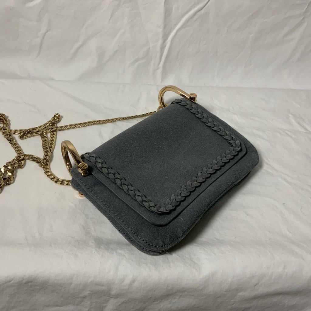 H&M Blue Suede Crossbody Bag. Braid Detail. Gold Chain